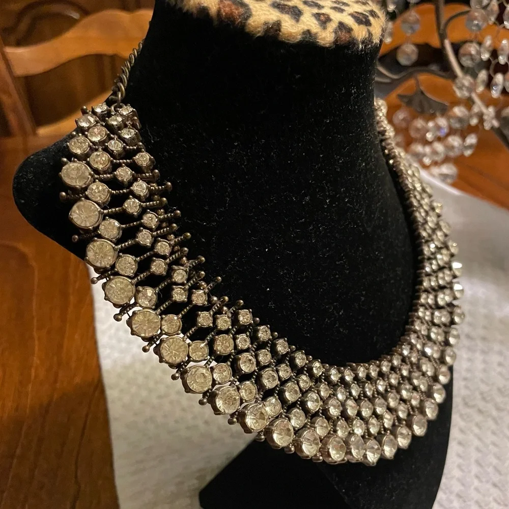 Zara Crystal Rhinestone Diamante Statement Necklace Elegant Gold Bronze - Picture 3 of 7